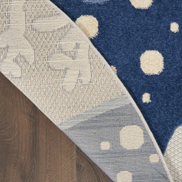 4?Round Blue and Gray Indoor Outdoor Area Rug - Image 3