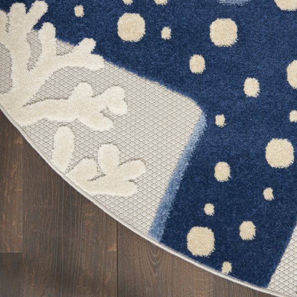 4?Round Blue and Gray Indoor Outdoor Area Rug - Image 4
