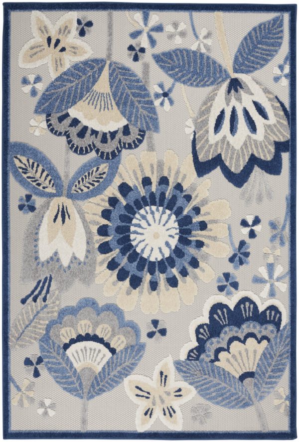4?x 6' Blue and Gray Indoor Outdoor Area Rug
