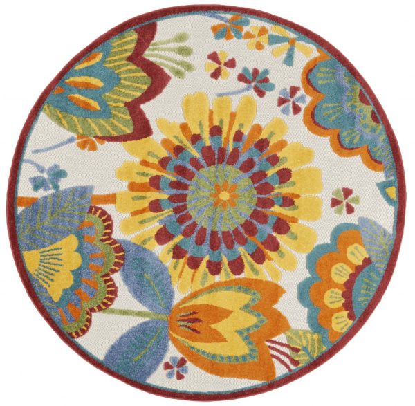 4?Round Yellow and Ivory Indoor Outdoor Area Rug