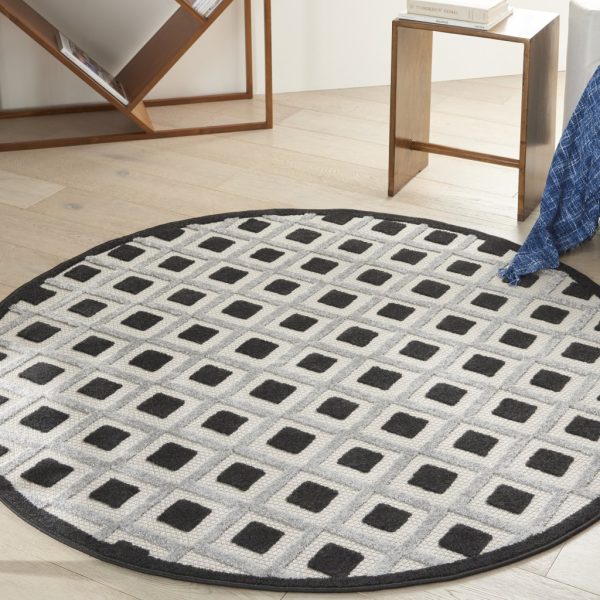 4?Round Black White Gray Indoor Outdoor Area Rug - Image 2