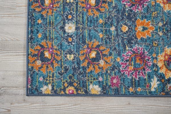 2' x 6?Denim Blue Florals Distressed Runner Rug - Image 2