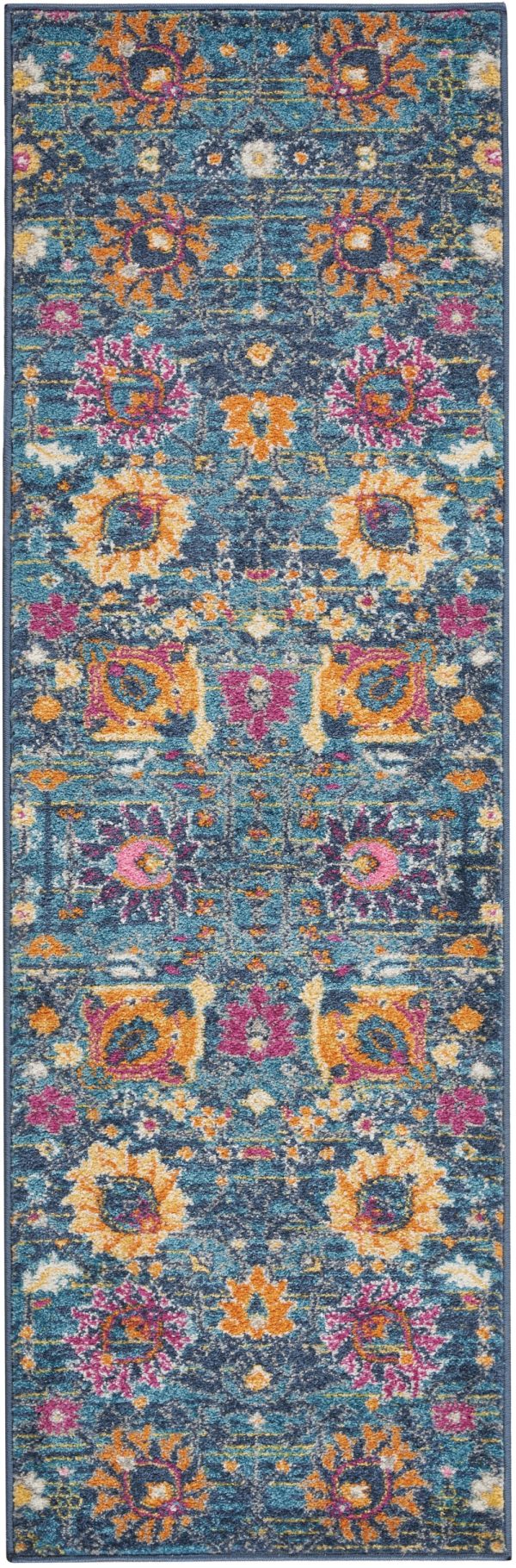 2' x 6?Denim Blue Florals Distressed Runner Rug - Image 4