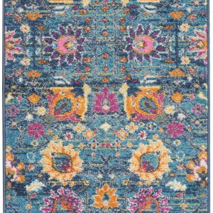 2?x 10?Denim Blue Florals Distressed Runner Rug