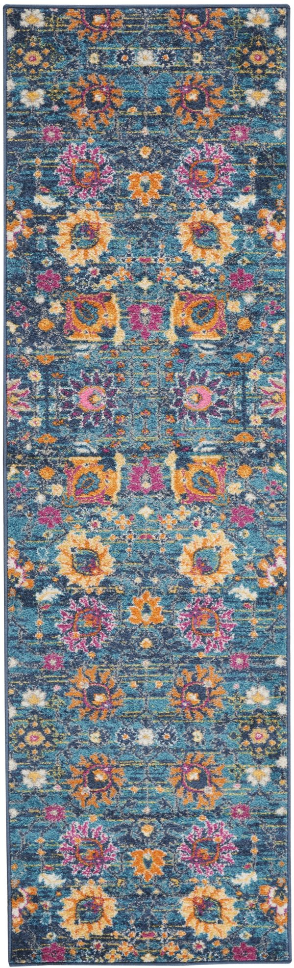 2?x 10?Denim Blue Florals Distressed Runner Rug