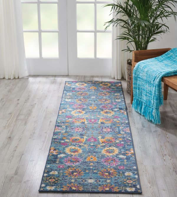 2?x 10?Denim Blue Florals Distressed Runner Rug - Image 2