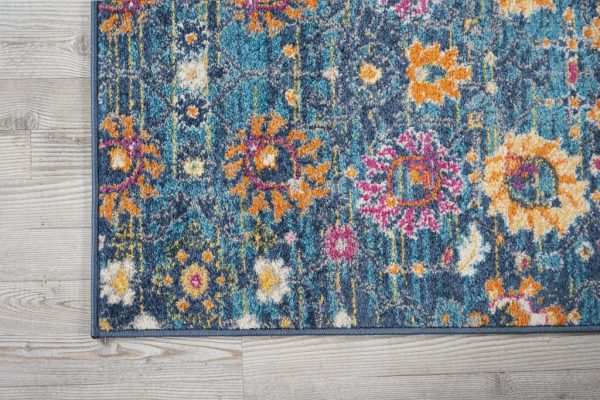 2?x 10?Denim Blue Florals Distressed Runner Rug - Image 3