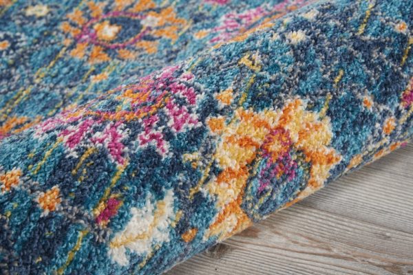2?x 10?Denim Blue Florals Distressed Runner Rug - Image 4