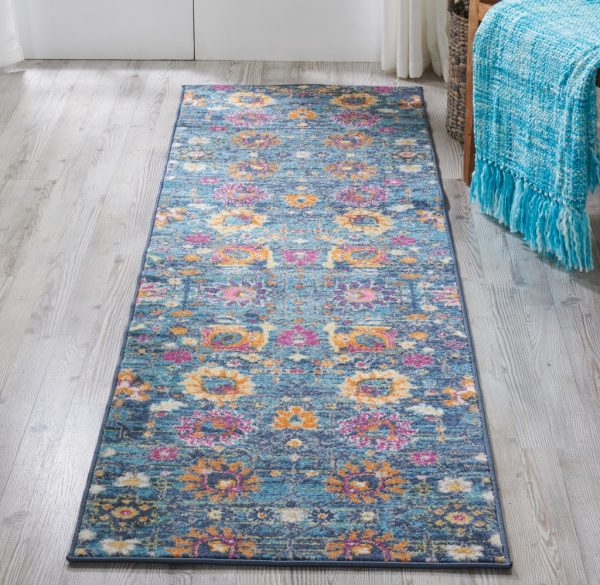 2?x 10?Denim Blue Florals Distressed Runner Rug - Image 5