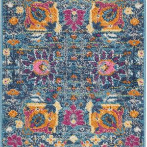 2?x 3?Denim Blue Florals Distressed Scatter Rug