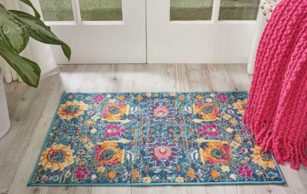 2?x 3?Denim Blue Florals Distressed Scatter Rug - Image 4
