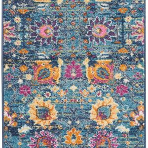 2?x 8?Denim Blue Florals Distressed Runner Rug