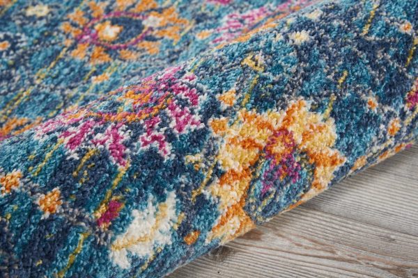 2?x 8?Denim Blue Florals Distressed Runner Rug - Image 3