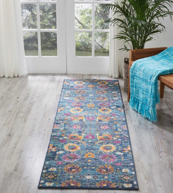 2?x 8?Denim Blue Florals Distressed Runner Rug - Image 4