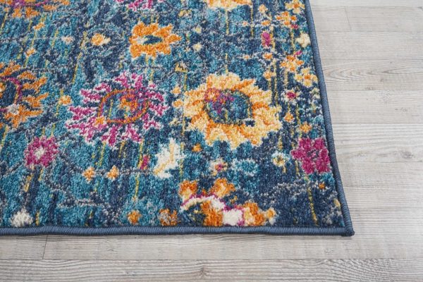 2?x 8?Denim Blue Florals Distressed Runner Rug - Image 5