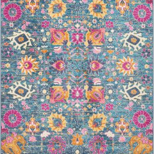 4?x 6?Denim Blue Florals Distressed Area Rug