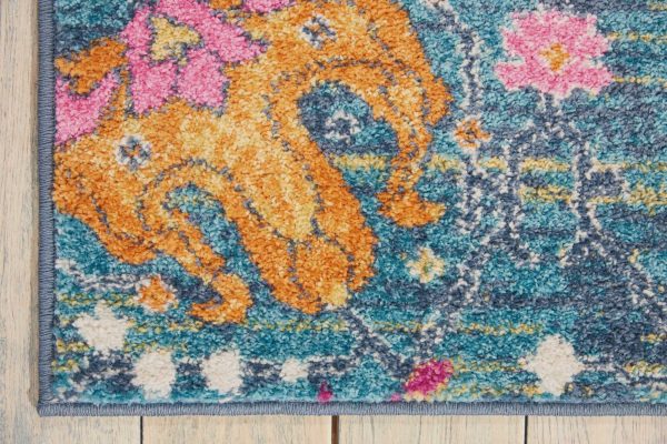 4?x 6?Denim Blue Florals Distressed Area Rug - Image 2