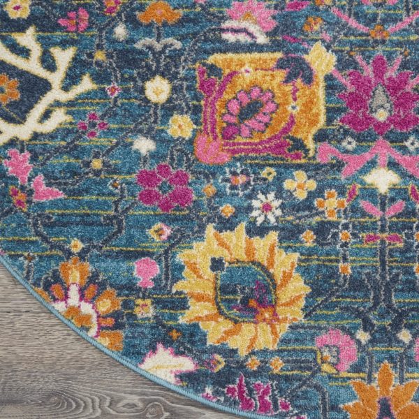 4?Round Denim Blue Florals Distressed Area Rug - Image 2