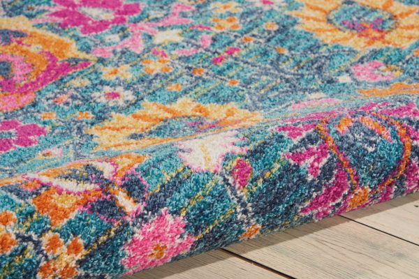 5?x 7?Denim Blue Florals Distressed Area Rug - Image 3