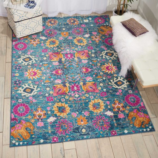 5?x 7?Denim Blue Florals Distressed Area Rug - Image 4