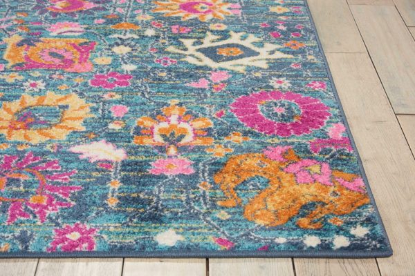5?x 7?Denim Blue Florals Distressed Area Rug - Image 5