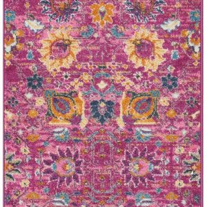2?x 8?Fuchsia and Orange Distressed Runner Rug