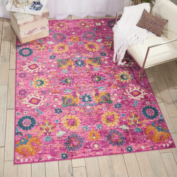 4?x 6?Fuchsia and Orange Distressed Area Rug - Image 4