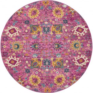 5?Round Fuchsia and Orange Distressed Area Rug