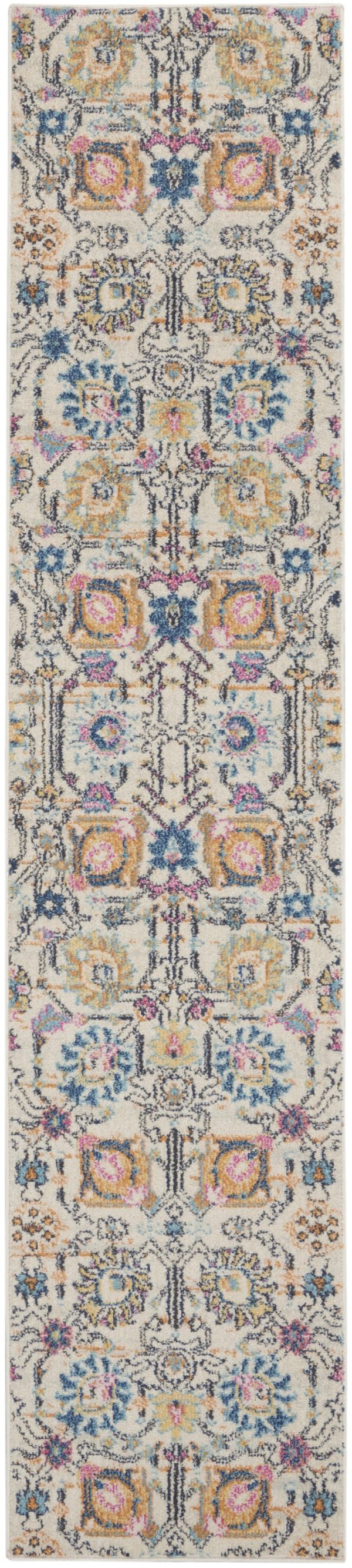 2?x 10?Ivory and Multicolor Floral Buds Runner Rug