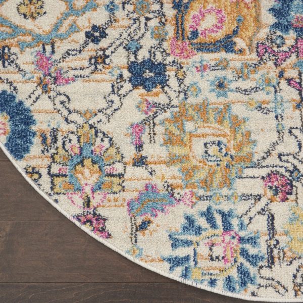 4?Round Ivory and Multicolor Floral Buds Area Rug - Image 2
