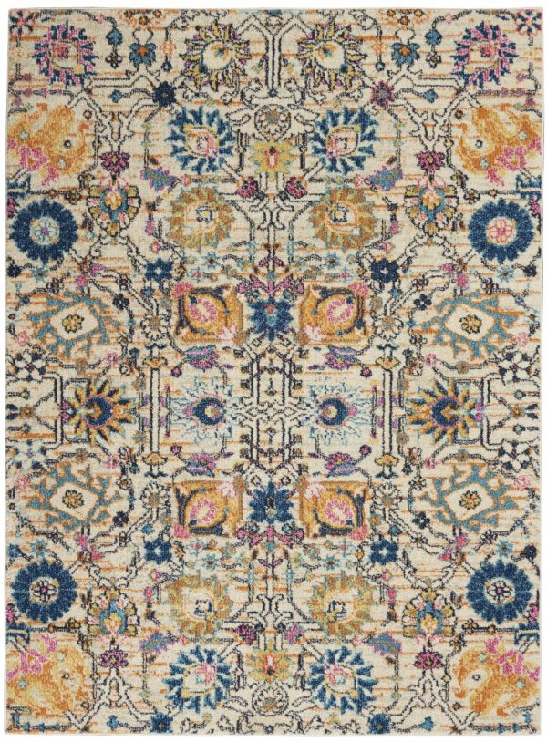 5?x 7?Ivory and Multicolor Floral Buds Area Rug