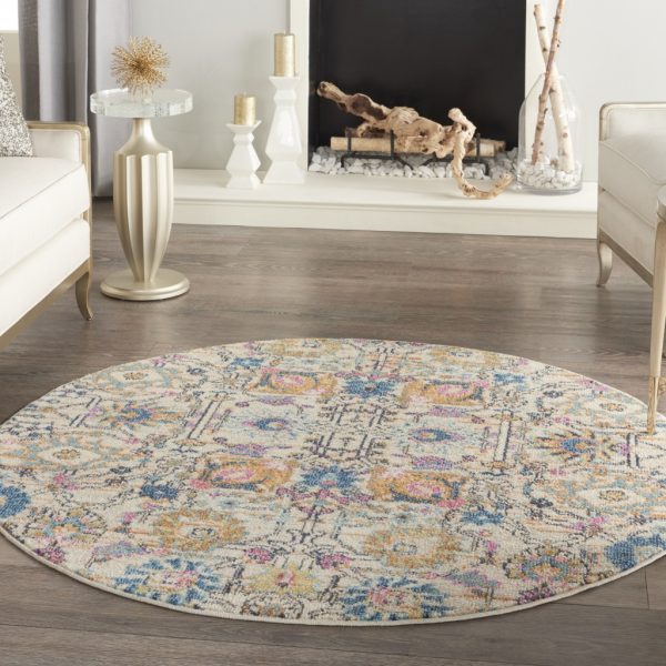 5?Round Ivory and Multicolor Floral Buds Area Rug - Image 4