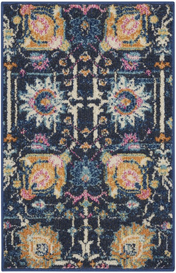 2?x 3?Navy Blue Floral Buds Scatter Rug