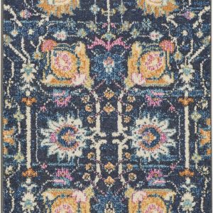 2?x 8?Navy Blue Floral Buds Runner Rug