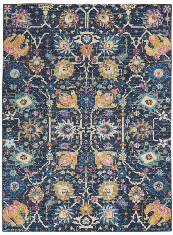 4?x 6?Navy Blue Floral Buds Area Rug