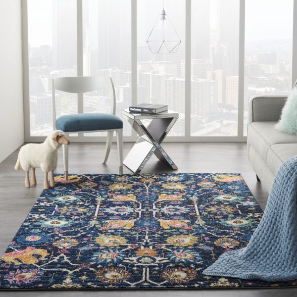 4?x 6?Navy Blue Floral Buds Area Rug - Image 4