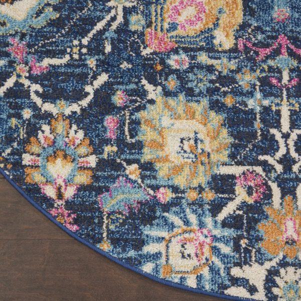 4?Round Navy Blue Floral Buds Area Rug - Image 2