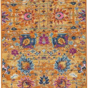 2?x 8?Sun Gold and Navy Distressed Runner Rug
