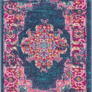 2?x 3?Blue and Pink Medallion Scatter Rug