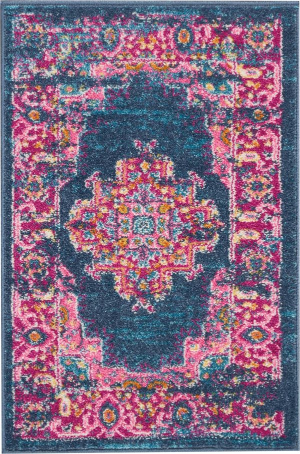 2?x 3?Blue and Pink Medallion Scatter Rug