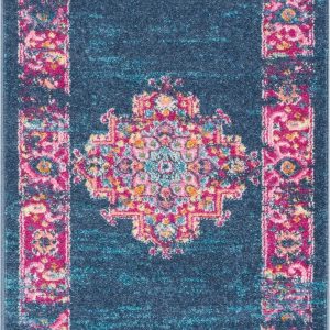 2?x 8?Blue and Pink Medallion Runner Rug