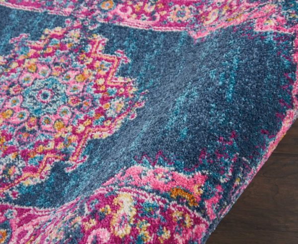 2?x 8?Blue and Pink Medallion Runner Rug - Image 3