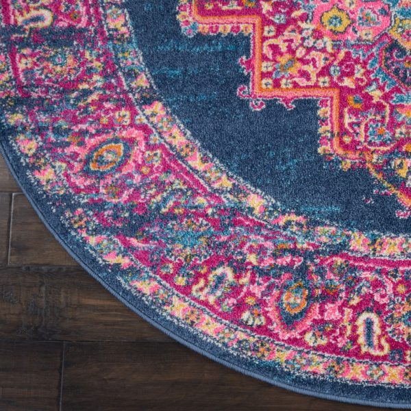 4?Round Blue and Pink Medallion Area Rug - Image 2