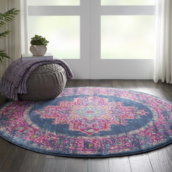 4?Round Blue and Pink Medallion Area Rug - Image 3