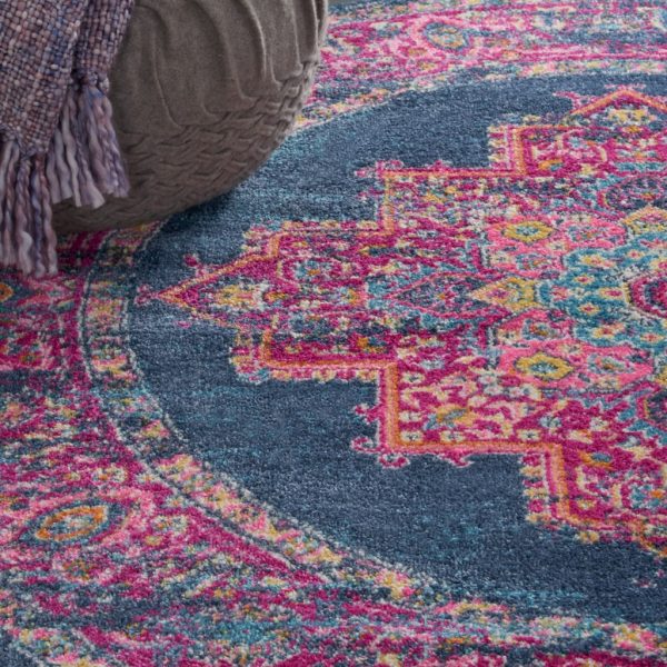 4?Round Blue and Pink Medallion Area Rug - Image 4
