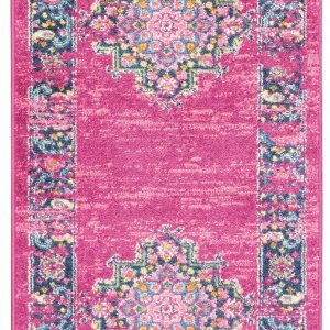 2?x 10?Fuchsia and Blue Distressed Runner Rug