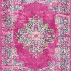 4?x 6?Fuchsia and Blue Distressed Area Rug