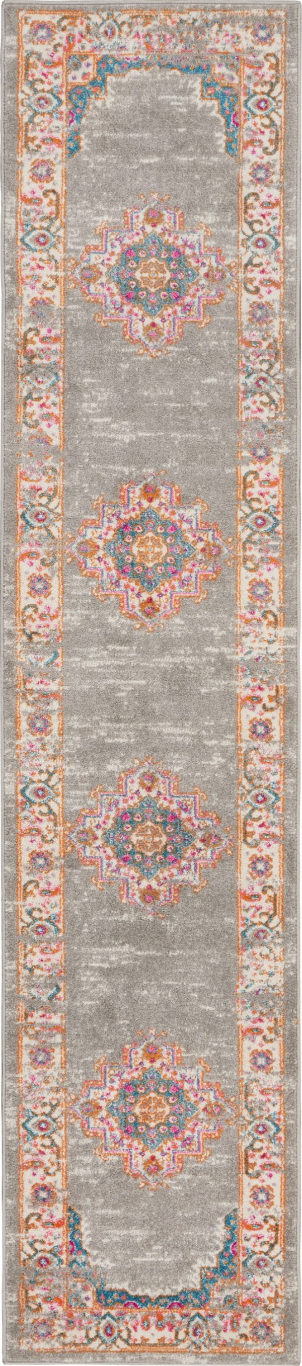 2?x 10?Gray and Gold Medallion Runner Rug