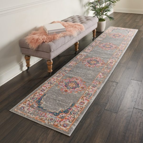 2?x 10?Gray and Gold Medallion Runner Rug - Image 4