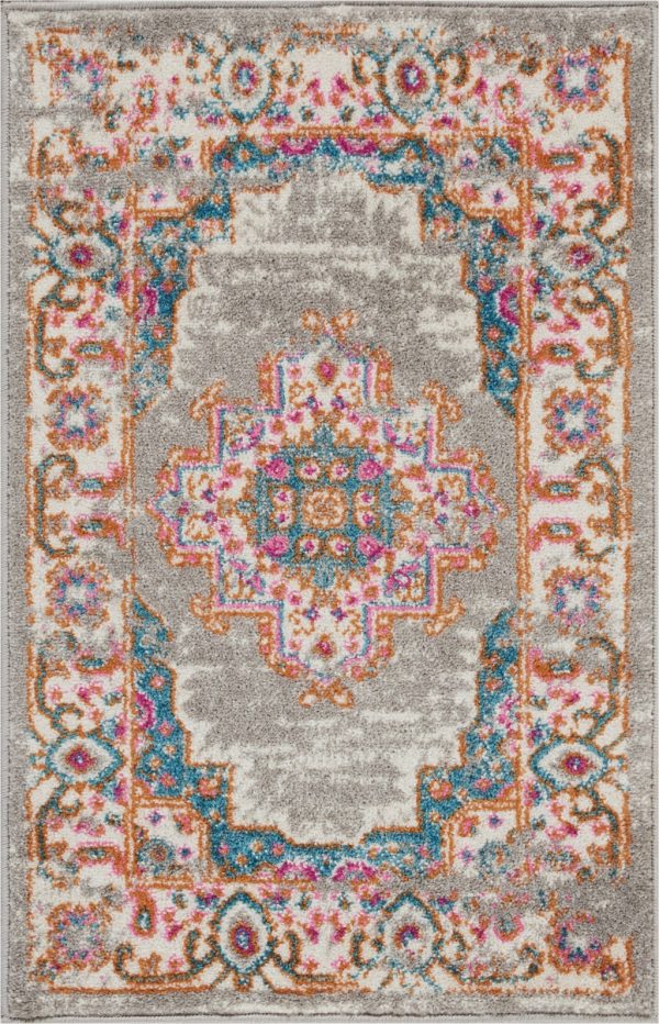 2?x 3?Gray and Gold Medallion Scatter Rug